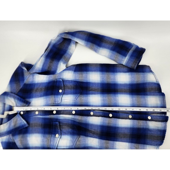 Live 4 Truth Womens S Blue Plaid Long Sleeve Button up 100% Cotton Fall Layers - Picture 7 of 10